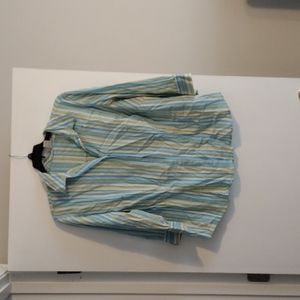 Blue and green striped 3/4 sleeve buttondown